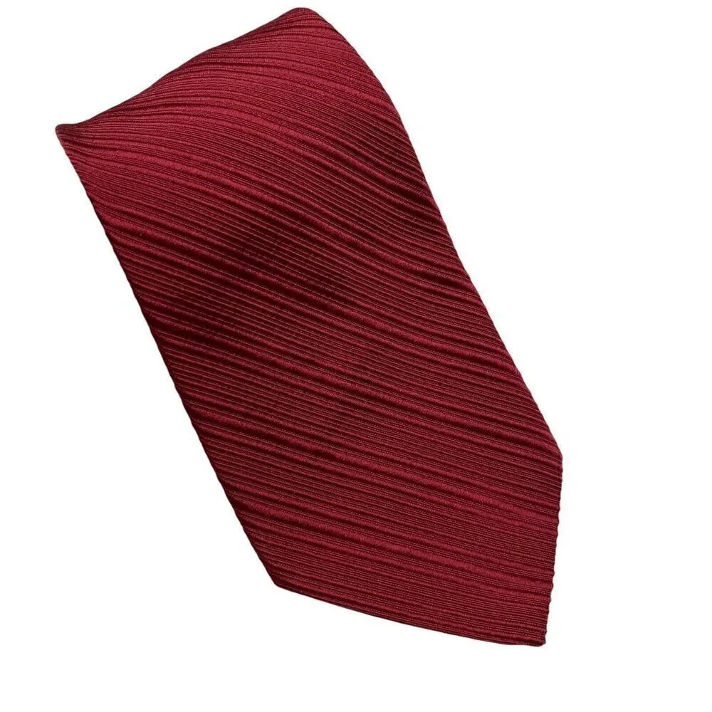 Vintage Mens Tie Necktie Wide Polyester Maroon Tone on Tone Stripes